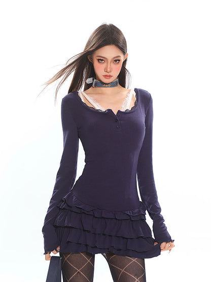 Lace Trim Ruffle Mini Dress