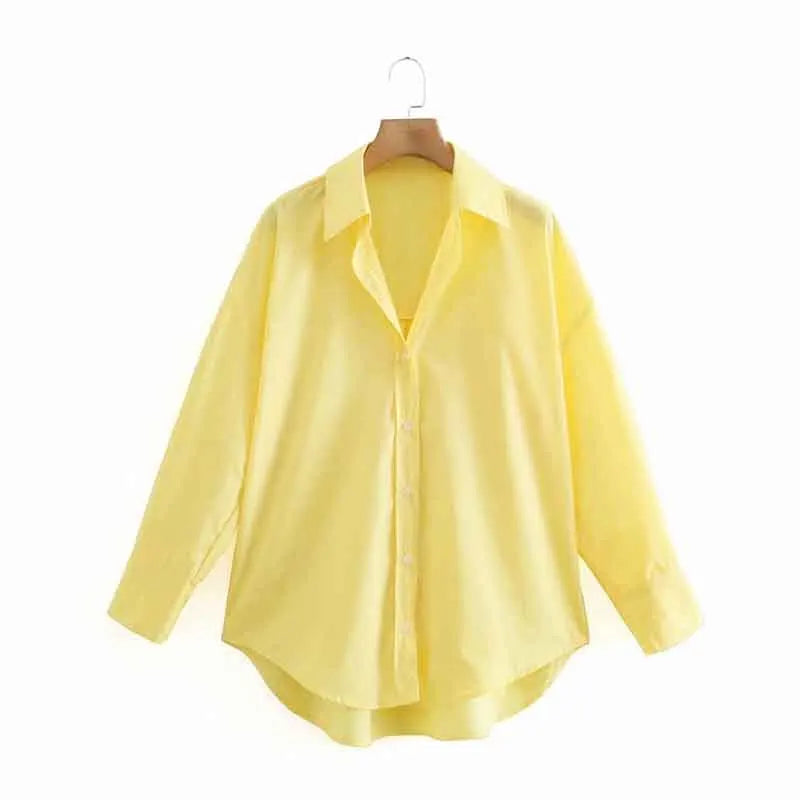 New Simply Candy Color Single Breasted Poplin Shirts Office Lady Long Sleeve Blouse Chemise Tops