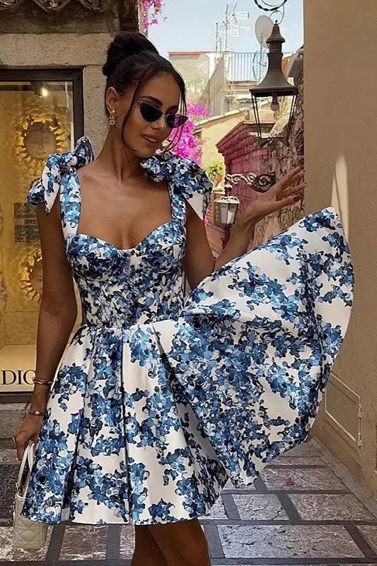Capri Bloom - Bow-tie Mini Dress