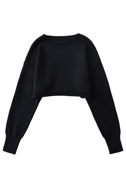 Round Neck Color Loose Long Sleeve Super Short Knitted Sweater