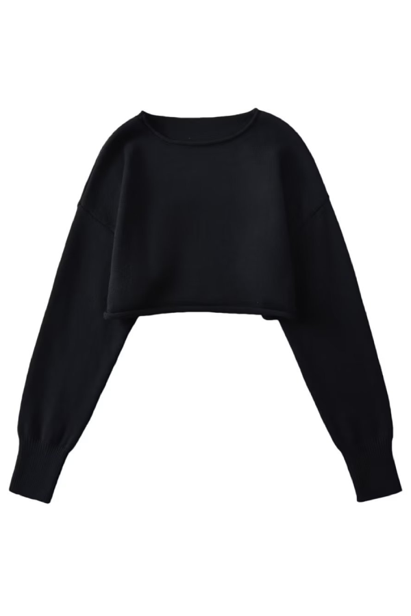 Round Neck Color Loose Long Sleeve Super Short Knitted Sweater