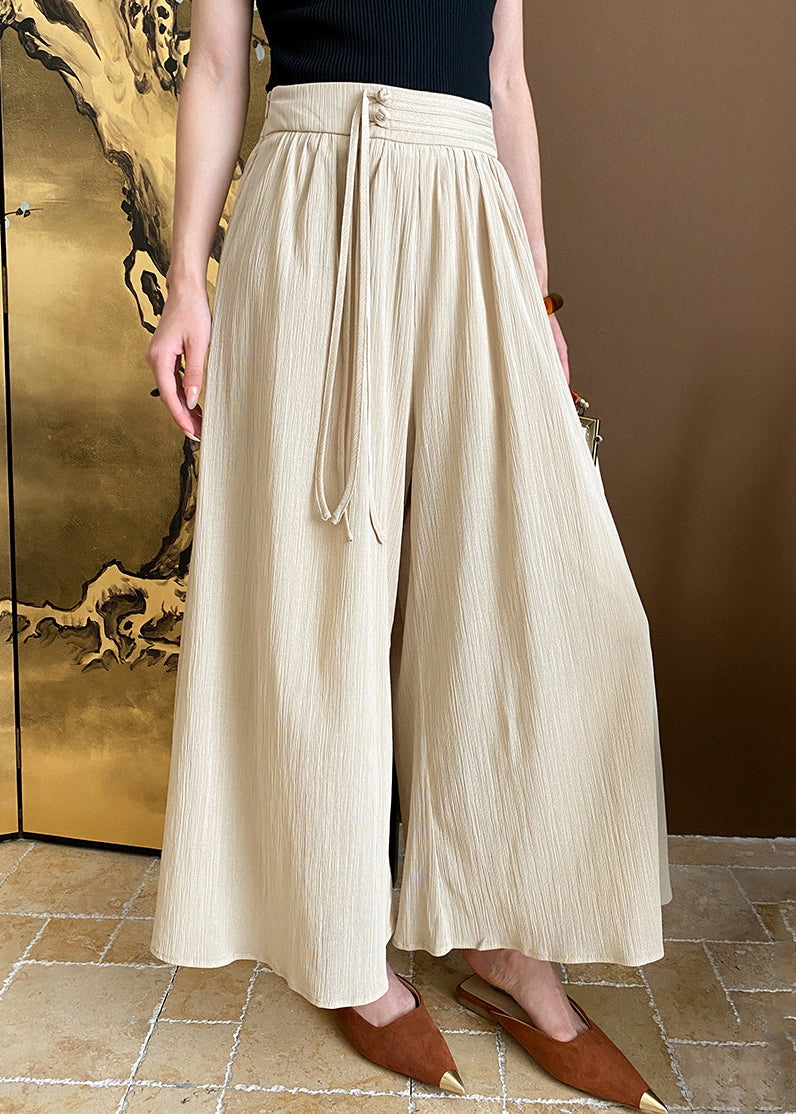 New Khaki Tasseled High Waist Cotton Crop Pants Summer Af1041