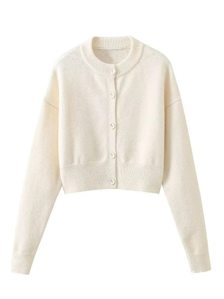 White Knitwear Patchwork Cardigan Sweater for Loose High Waist Knit Outwear ’s Coat