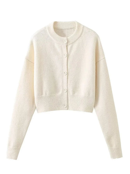 White Knitwear Patchwork Cardigan Sweater for Loose High Waist Knit Outwear ’s Coat