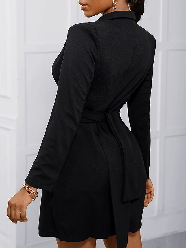 Long Sleeves Split-joint Lapel Mini Dresses