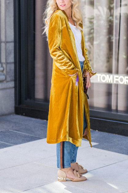 Velvet Cardigan Buttonless Outerwear Sweater