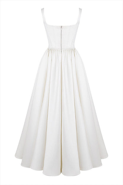 Wide Straps Corset Color Gowns Maxi Dresses-white