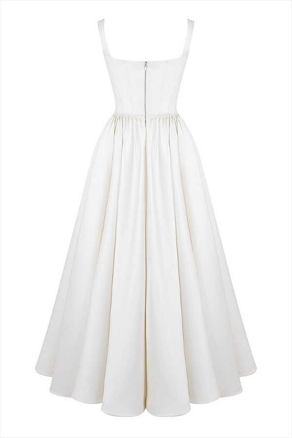 Wide Straps Corset Color Gowns Maxi Dresses-white