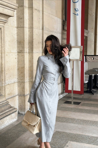 Long Sleeve Collared Midi Dress