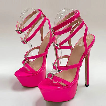 Liyke Runway Style High Heels Platform Sandals – Open Toe Crystal Buckle Stiletto Wedding Stripper Shoes
