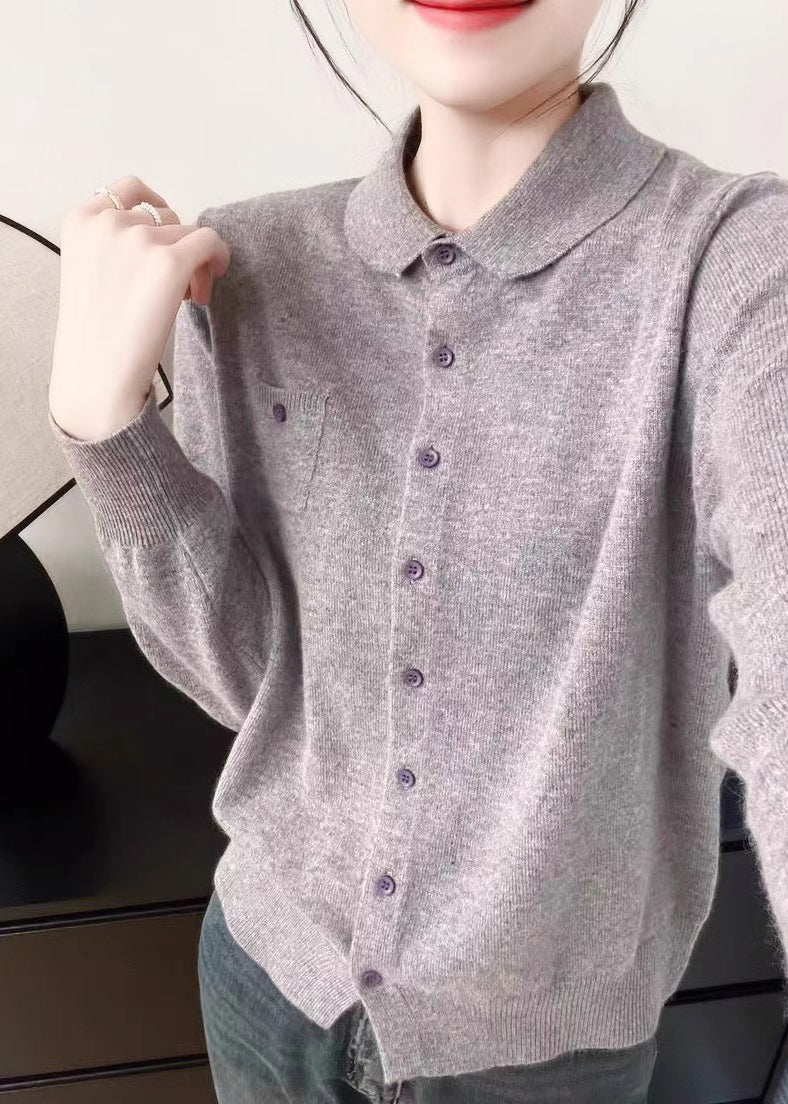 Purple Peter Pan Collar Button Knit Sweater Fall Qx036