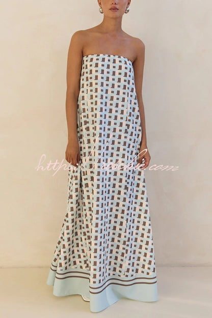 Unique Print Tube Top Back Zipper Loose Maxi Dress
