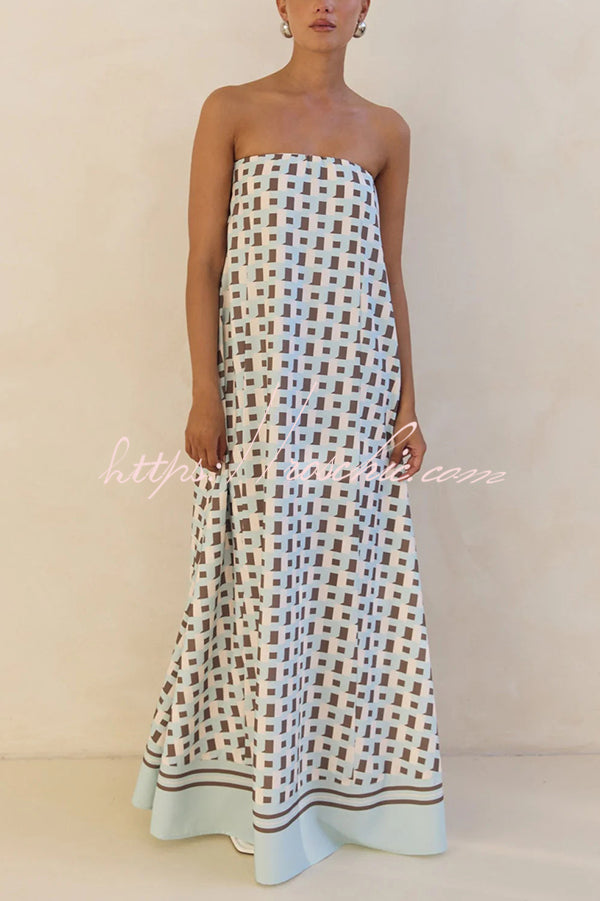 Unique Print Tube Top Back Zipper Loose Maxi Dress