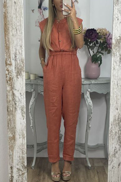 Pocket V Neck Loose Jumpsuits