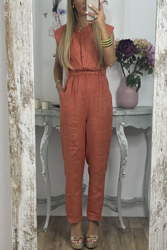 Pocket V Neck Loose Jumpsuits