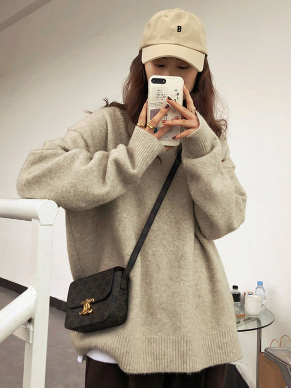 Dreamy Loose Purple Round-neck Long Sleeves Sweater Qx008