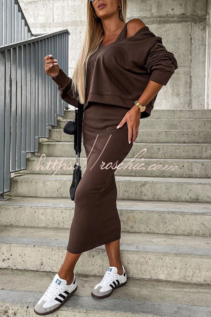 Around the World Hooded Sweatshirt and Slip Maxi Skirt Two Piece Set