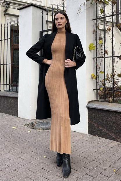 High Neck Striped Sweater Dress