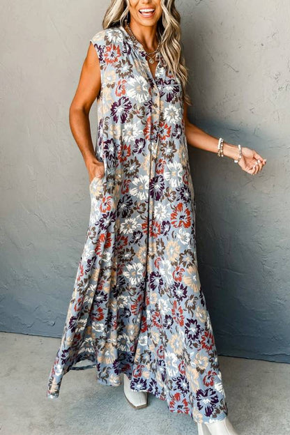 Sky Blue Sleeveless Pocketed Wide Leg Jumpsuit