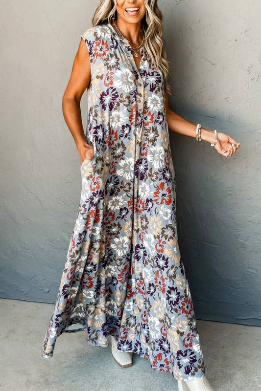 Sky Blue Sleeveless Pocketed Wide Leg Jumpsuit