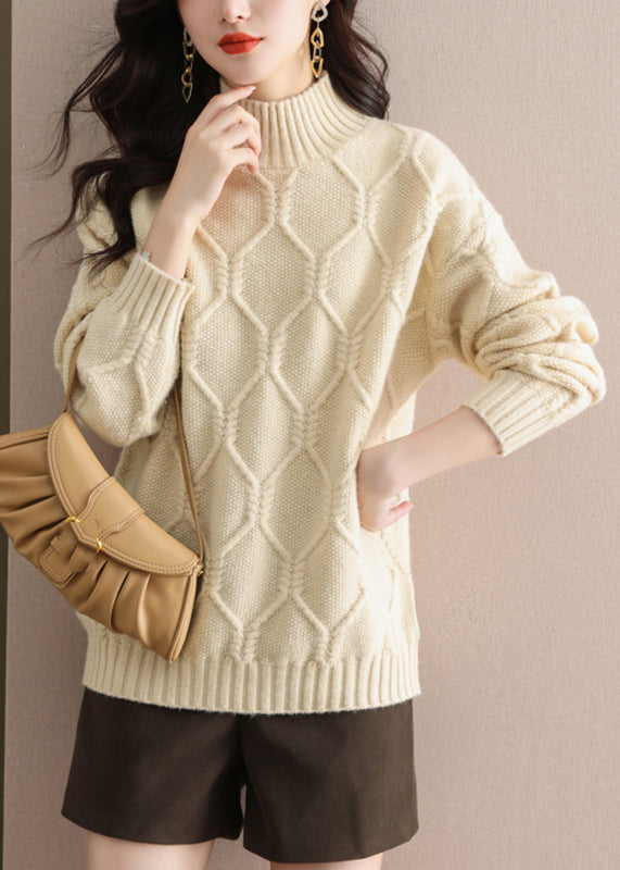 Coffee Turtleneck Cotton Knit Sweaters Winter Wd040
