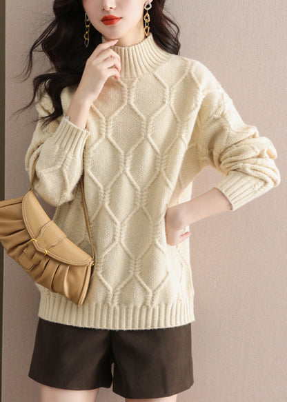 Coffee Turtleneck Cotton Knit Sweaters Winter Wd040