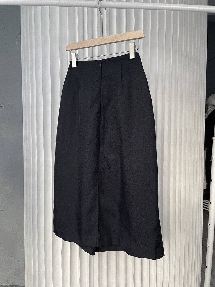 4.29chic Lake Blue Irregular Pleated Patchwork Skirt