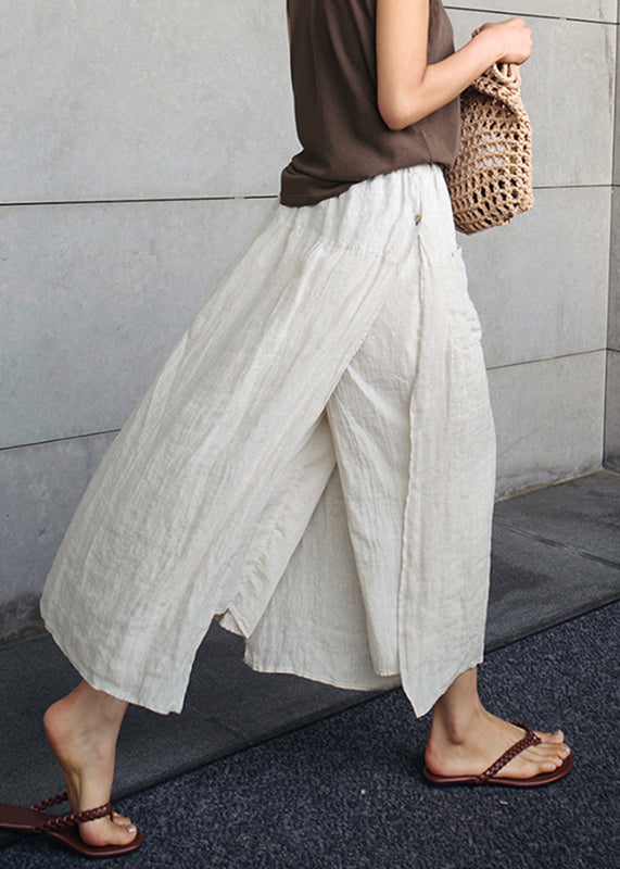Summer Pants Side Black Skirt Open Linen Simple