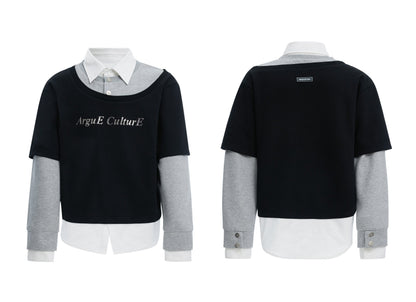 Layered Collar Sweatshirt Blue Shirt