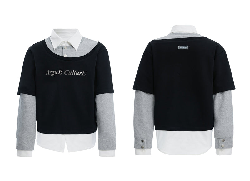 Layered Collar Sweatshirt Blue Shirt