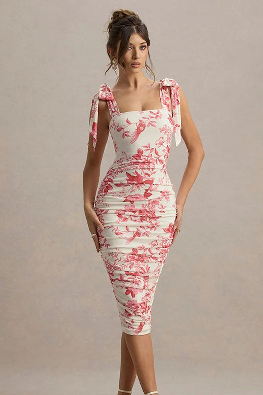 Print Ruched Maxi Dress