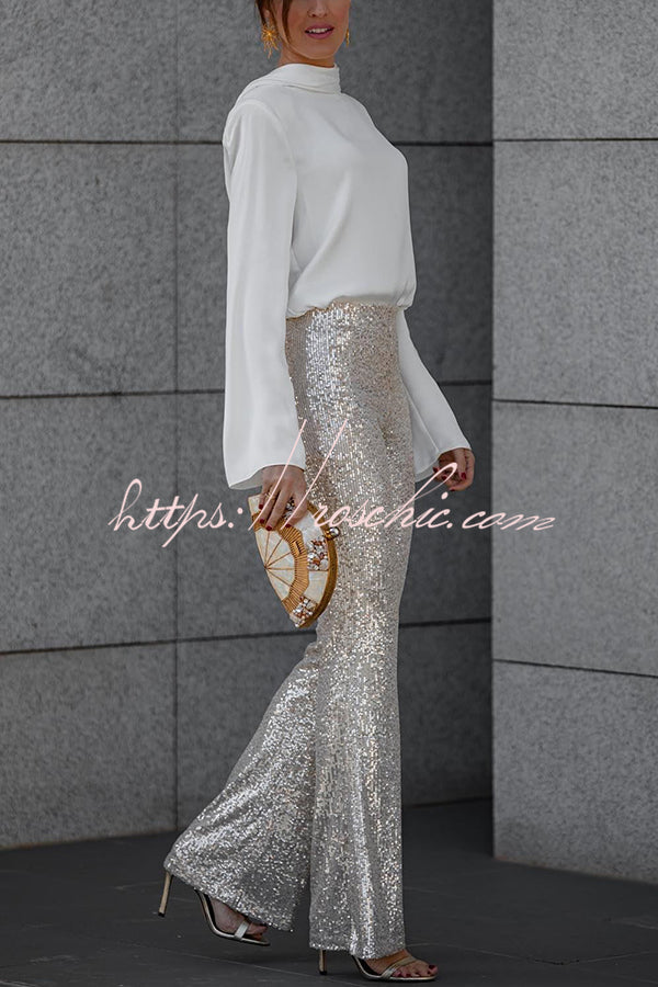 Secret of Elegance Satin Back Chain Cowl Neck Draped Blouse(shipped Within 24 Hours)