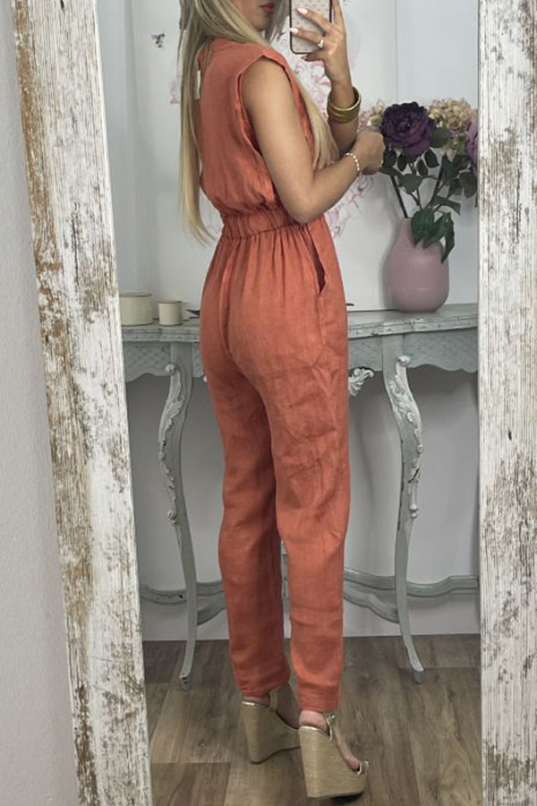 Pocket V Neck Loose Jumpsuits