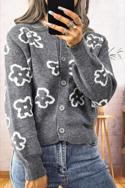 Jacquard Short Single-row Button Knit Cardigan