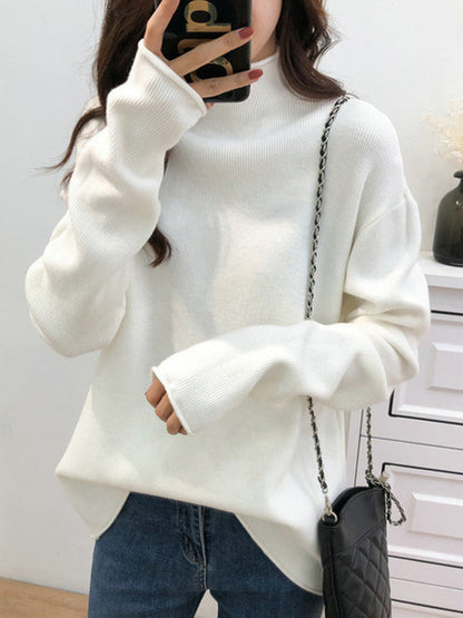 Purple Half Turtleneck Long Sleeve Sweater An1049