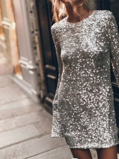 Sequin Backless Mini Dress for Shiny Slim Party Dress Evening Partywear Glitter Dress