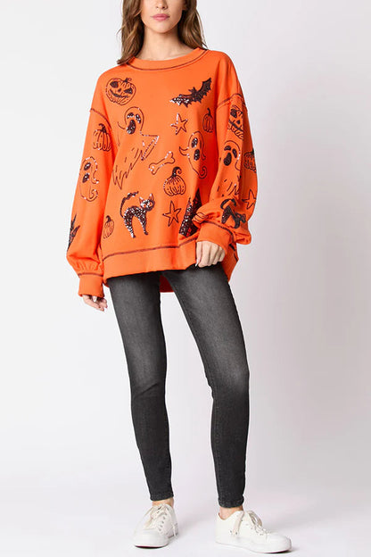 Halloween Graffiti Sequined Loose Sweatshirt