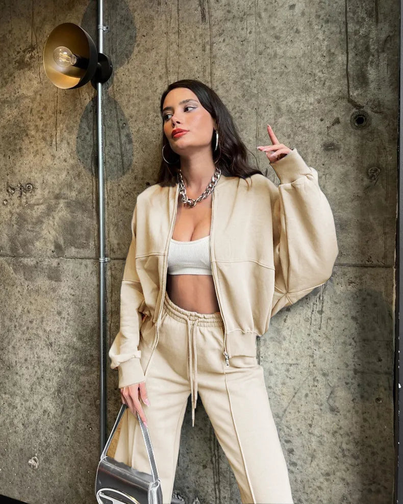 Urban - Green Zippered Cardigan and Trousers Set