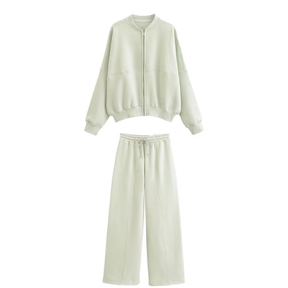 Lace Up Pant Sets Loose V Neck Cardigan Woman Autumn Winter Sports Pants 2 Piece Sets Outfits
