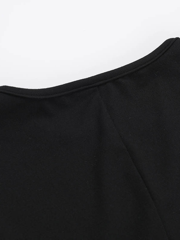 Long Sleeves Loose Asymmetric Color Split-joint Split-side Round-neck Maxi Dresses