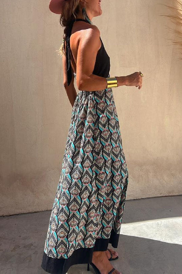 Inka Black-geometric Long Dress