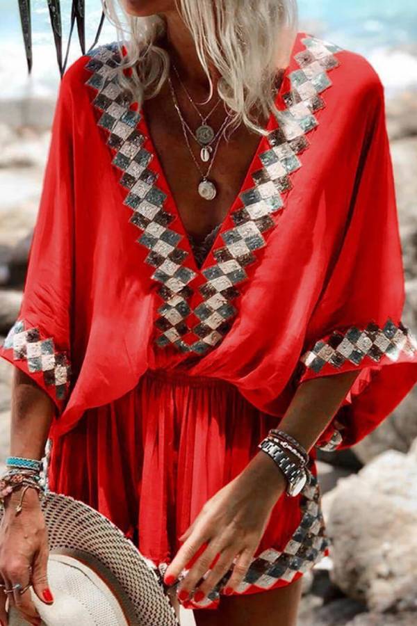 Beach Print Kimono Romper