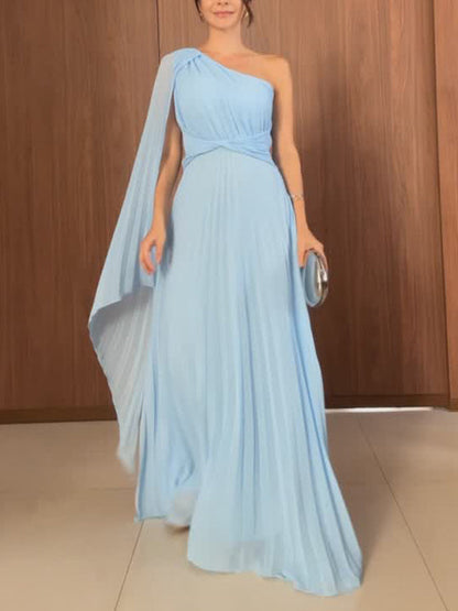 Flowing Pleated Off-the-shoulder Maxi Dress
