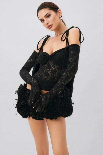 Leths Black Strapless 3d Flower Mini Dress Set