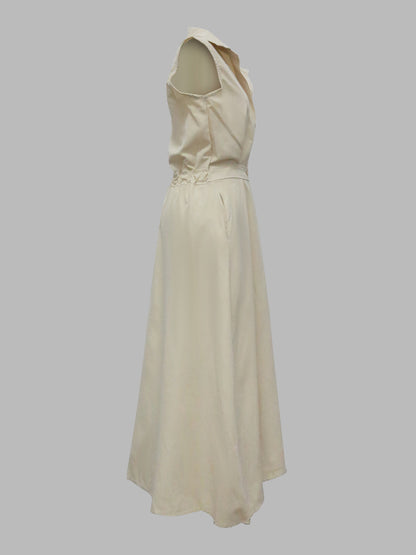 Sleeveless Color Lapel Midi Dresses