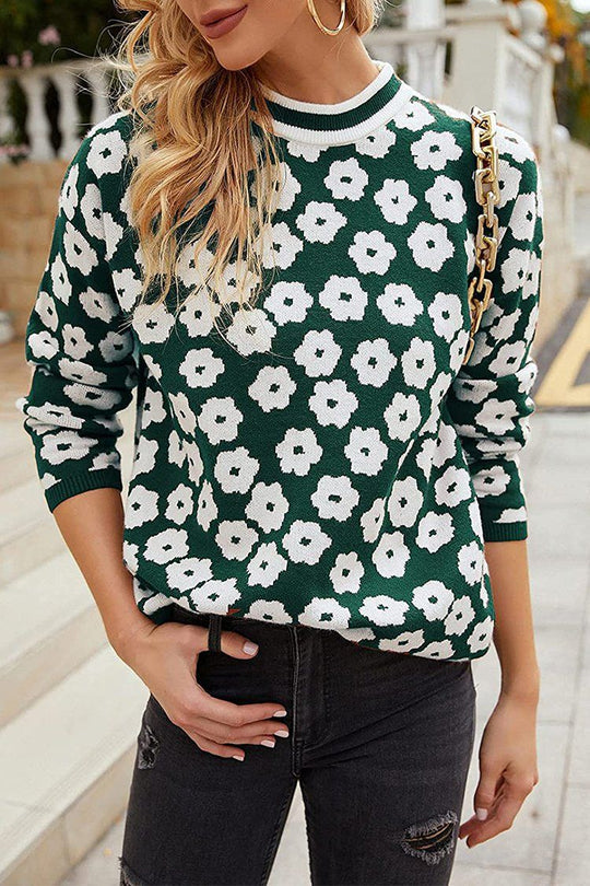Mock Neck Print Knitted Sweater Color Block Light Weight Sweater