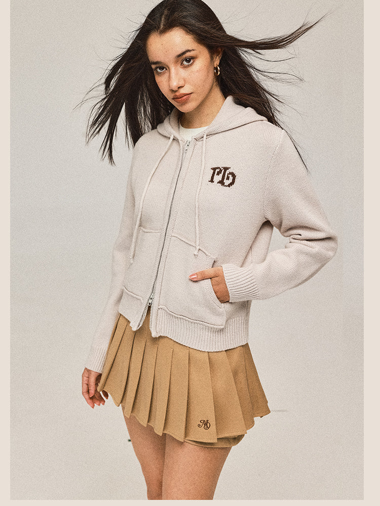 Short Hooded Knit Cardigan