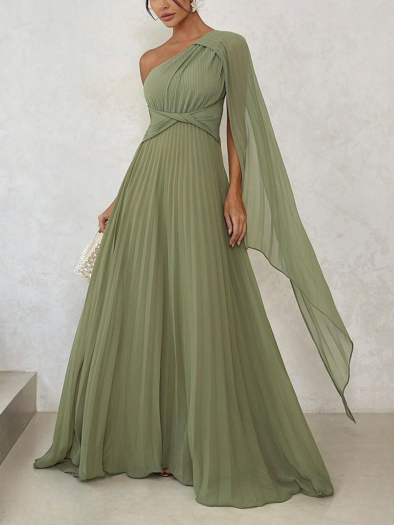 Flowing Pleated Off-the-shoulder Maxi Dress