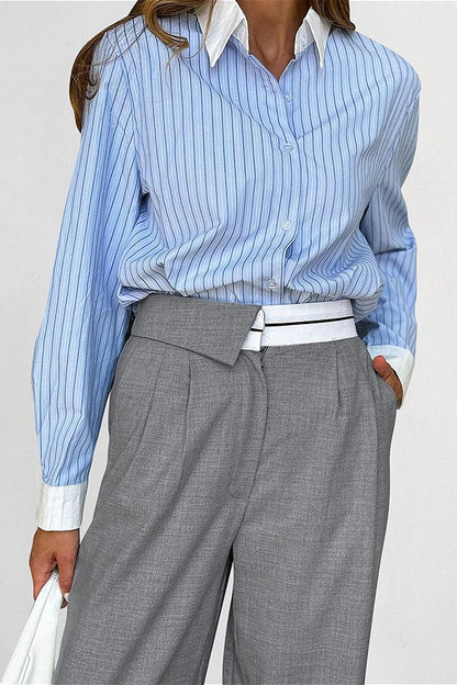 Contrast Color Grey Versatile Office Pants