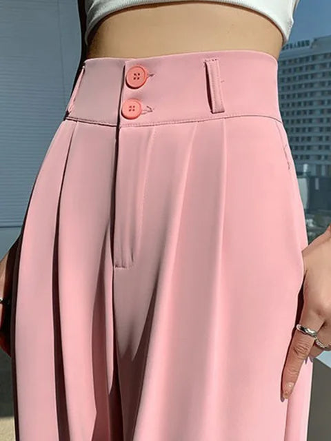 High Waist Wide Leg Pants for New Loose Straight Coffee Trousers Autumn Double Buttons Suit Pants Female